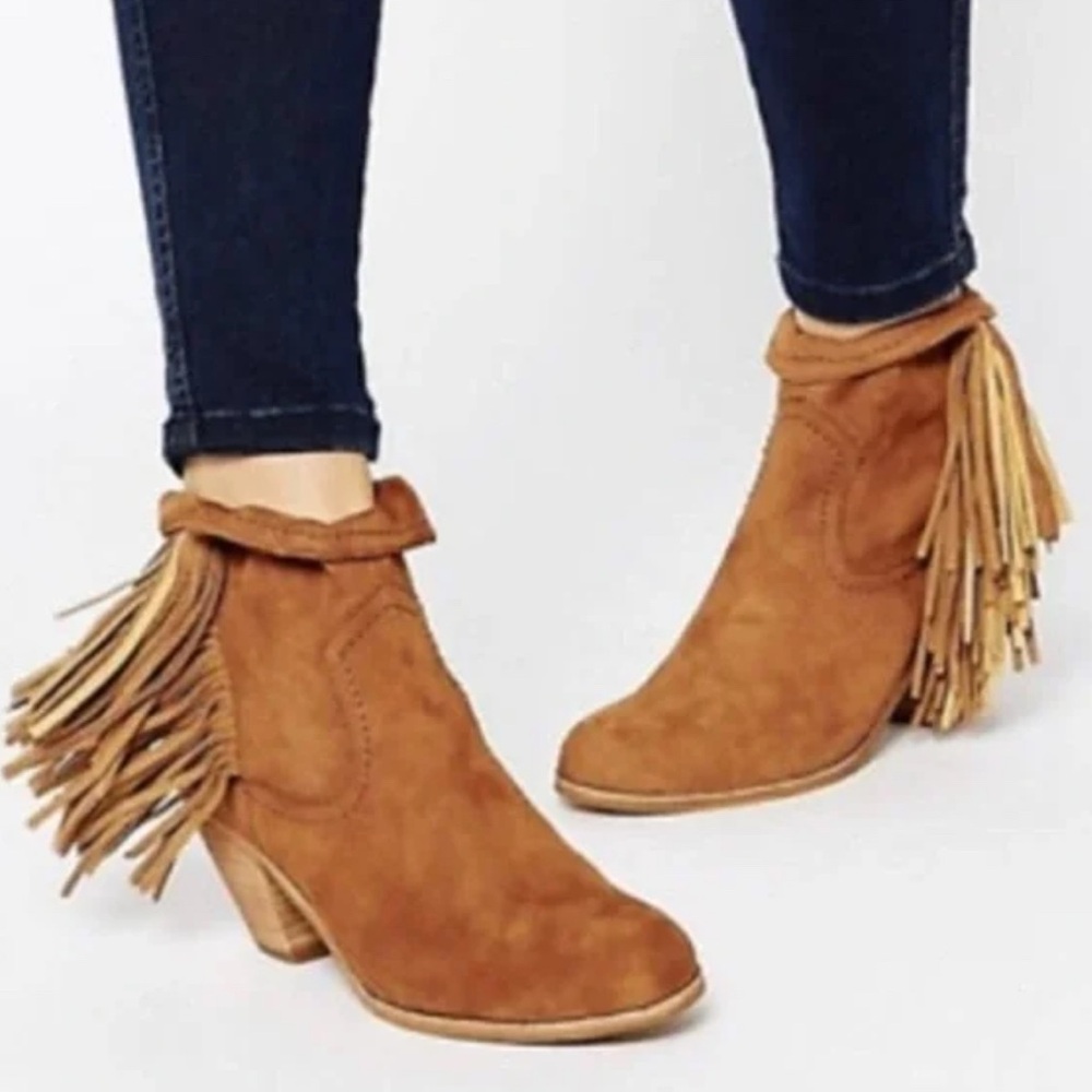 Sam Edelman Womens Louie Suede Fringe Ankle Boots sz 7.5